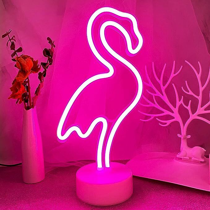 ByGufi Hediyelik LED Neon Gece Lambası – Flamingo | Dekoratif, Parti ve Yatak Odası Lambası