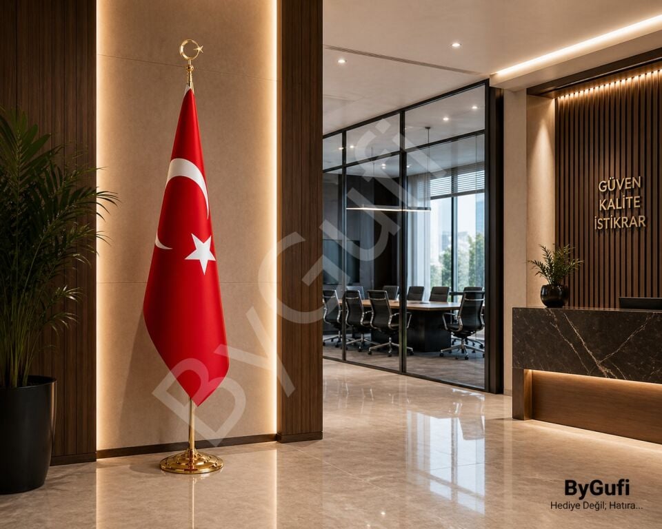 ByGufi Hediye Türk Makam Bayrak (Gold Direk, Saçaksız)