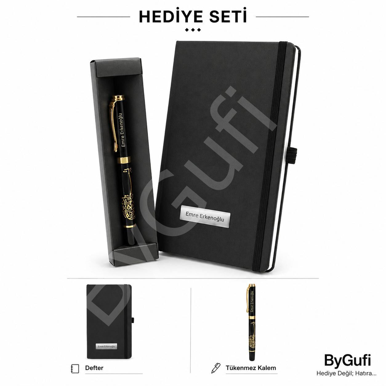 ByGufi İsme Özel Defter - Besmele Kalem Hediye Seti