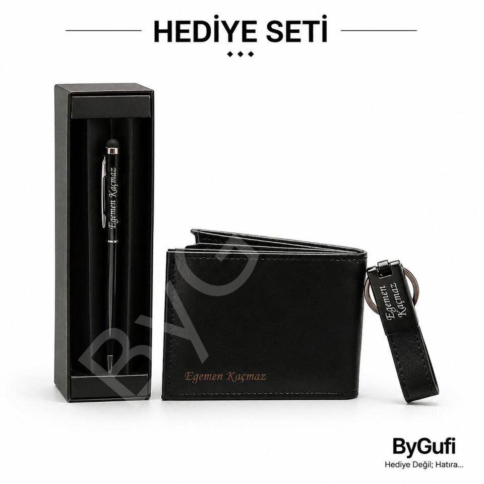 ByGufi İsme Özel Cüzdan - Anahtarlık - Kalem Hediye Seti