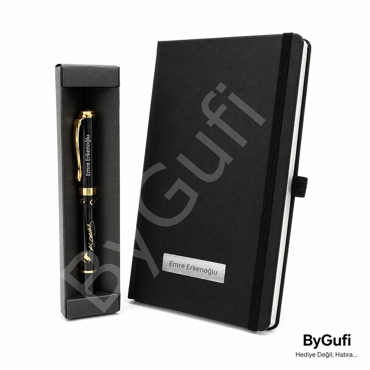 ByGufi İsme Özel Defter - Kabartma Ata Kalem Hediye Seti