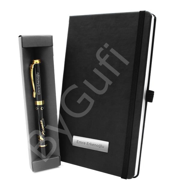 ByGufi İsme Özel Defter - Kabartma Ata Kalem Hediye Seti
