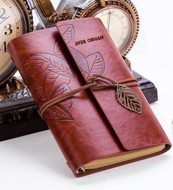 ByGufi İsme Özel Deri Hatıra Defteri Divit Kalem Hediye Seti