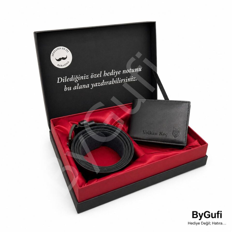 ByGufi İsme Özel Deri Cüzdan ve Kemer Hediye Seti