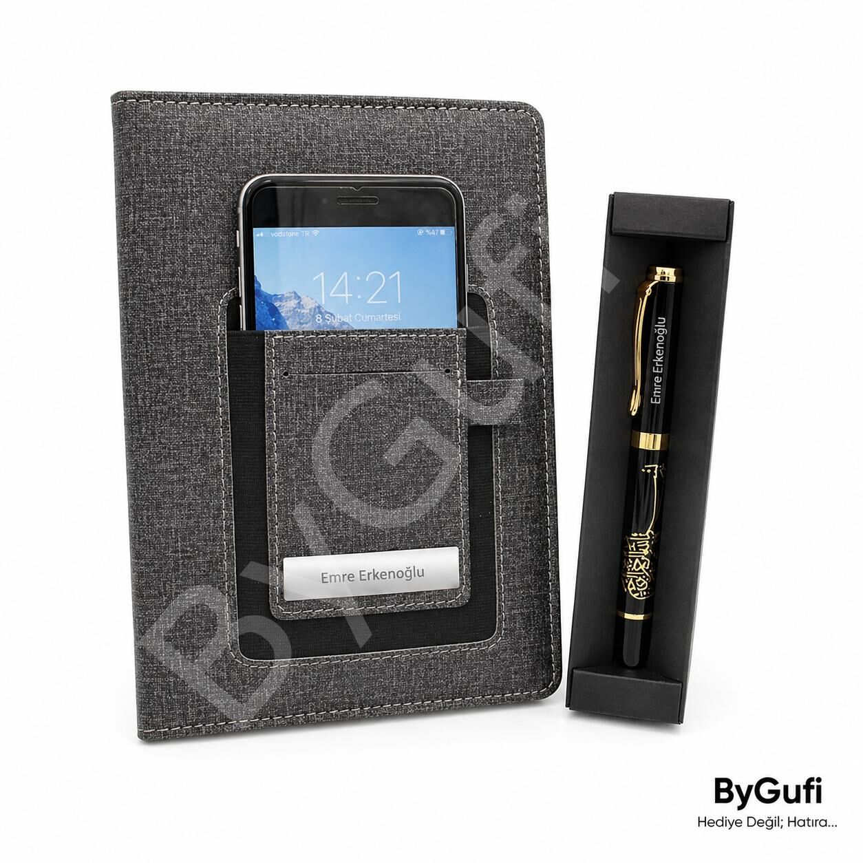 ByGufi İsme Özel Cepli Defter- Besmele Kalem Hediye Seti