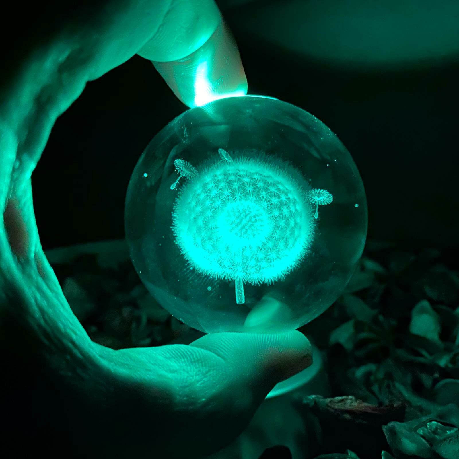 ByGufi Kişiye Özel Hediyelik Cam Küre – Karahindiba Figürlü | Dekoratif Obje ve Renk Değiştiren Gece Lambası