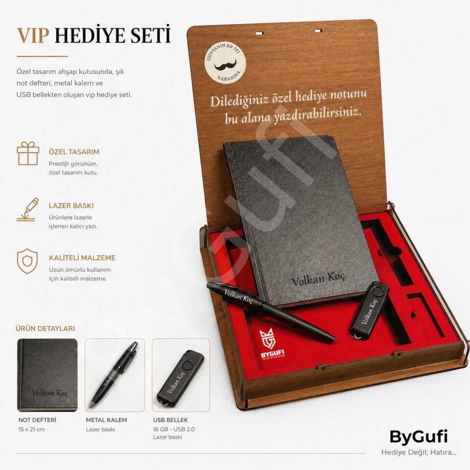 ByGufi İsme Özel Ahşap Kutulu Hediye Seti