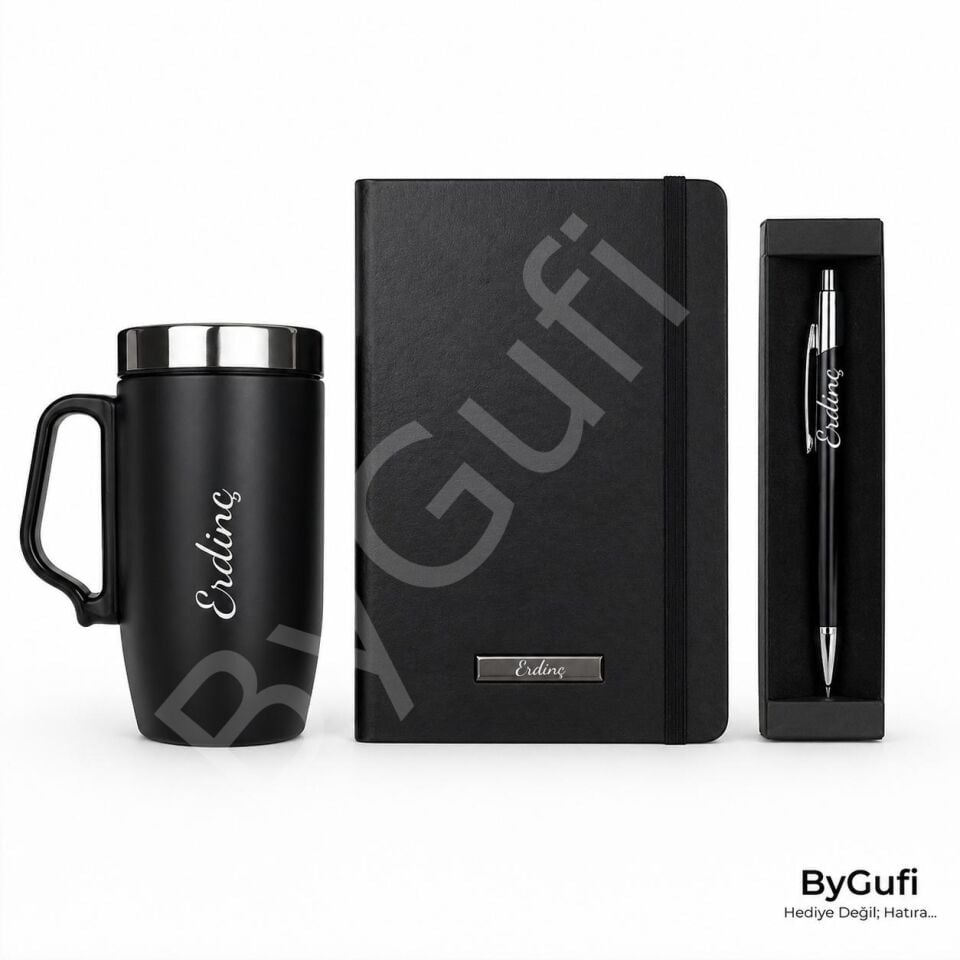 ByGufi İsme Özel Termos - Defter - Kalem Hediye Seti