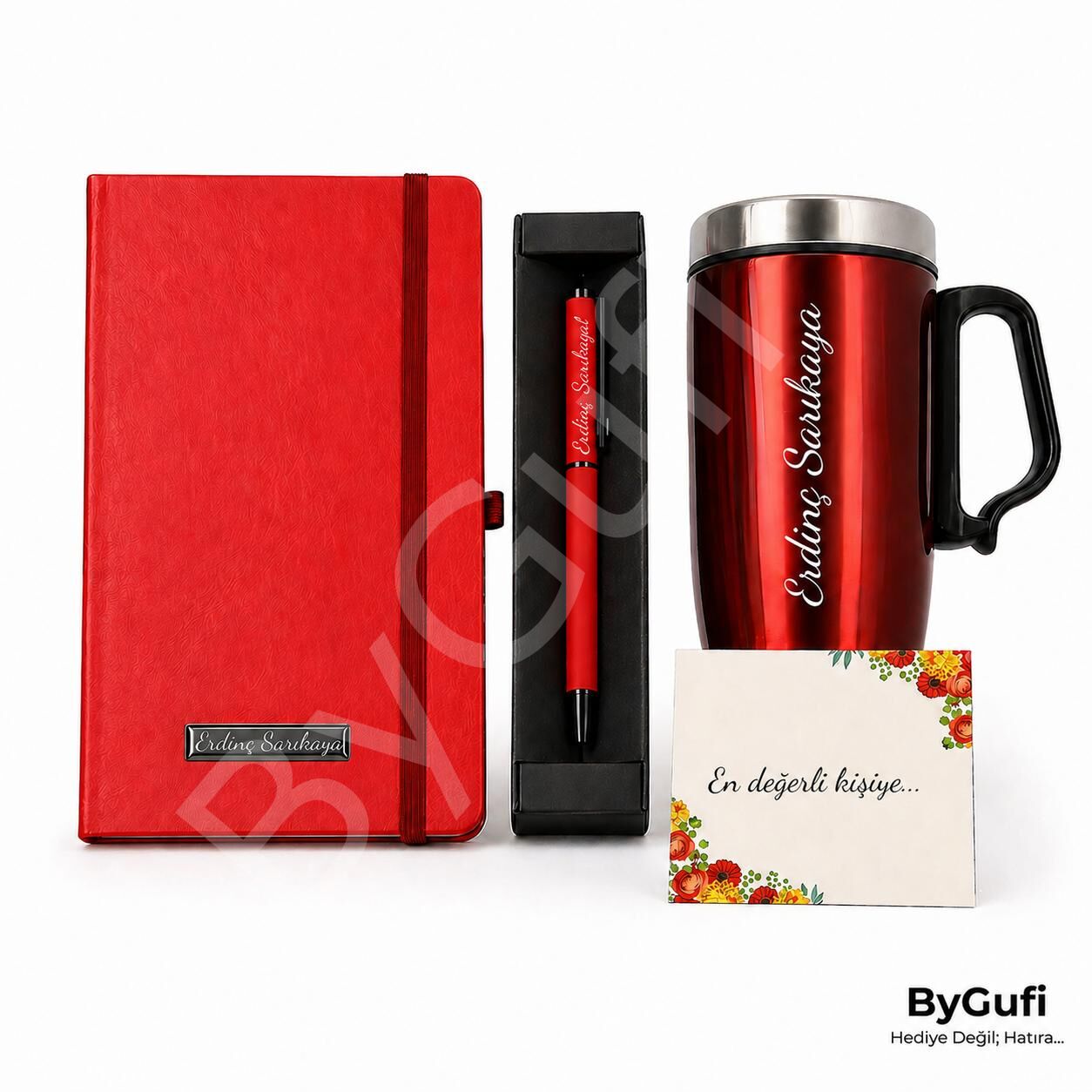 ByGufi Kişiye Özel Termos Defter Roller Kalem Hediye Seti