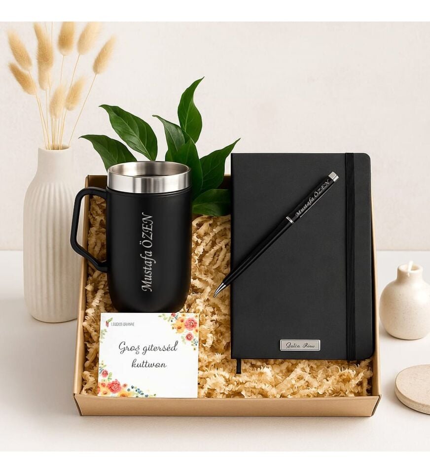ByGufi İsme Özel Termos, Defter, Kalem Hediye Seti