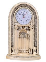 ByGufi Saatli Mihrap Boytu – Orta Boy, Sarı-Gümüş, Polyester, Kristal Taşlı, Eyüp Sultan Camii Esinli, Ayet’el Kürsi İşlemeli, Özel Kutulu Dekoratif Saatli Mihrap