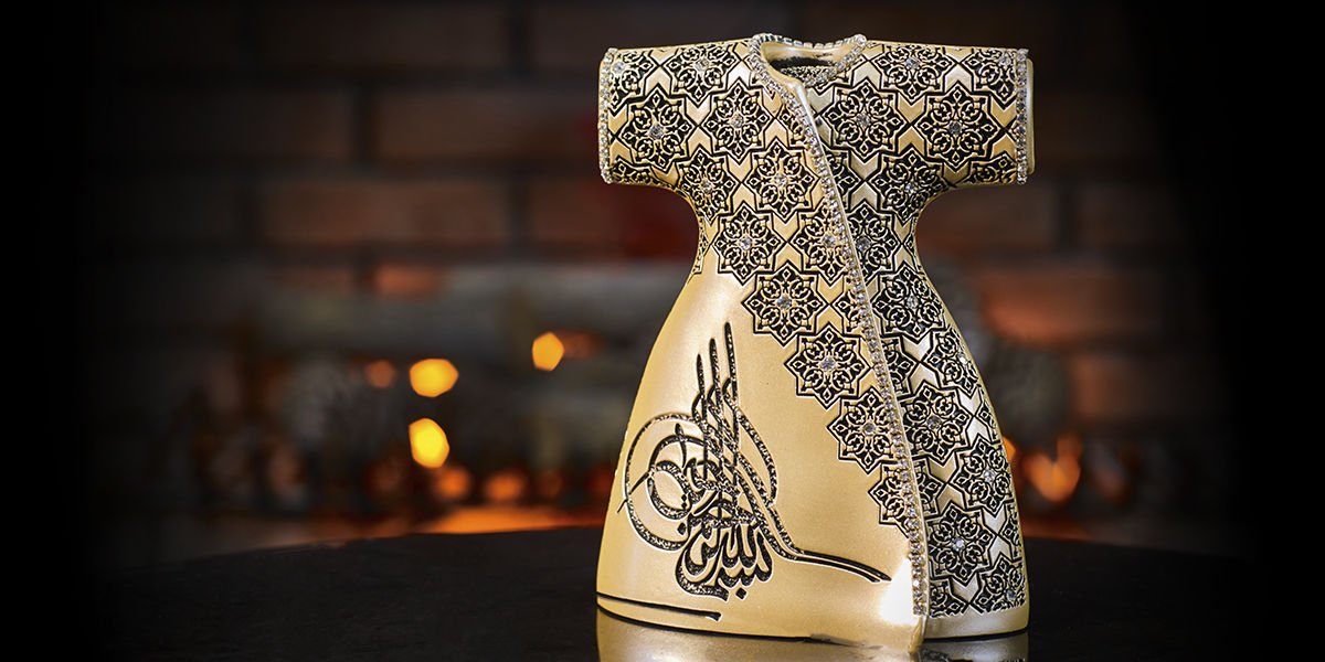 ByGufi Zarif Kaftan Boytu – Sarı ve Gümüş, Selçuklu Yıldızı ve Tuğra Desenli, Kristal Taşlı, Dekoratif ve Kişisel Hediye