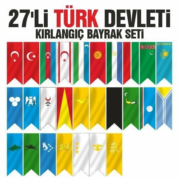 ByGufi 27 Devlet Seti Kırlangıç Bayrak – 50x150 cm | 27 Türk Devleti Bayrakları, Polyester, Dijital Baskı, Tarihi Koleksiyon Seti