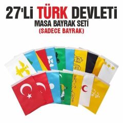 ByGufi 27 Devlet Seti Masa Bayrağı – 15×22,5 cm | Çift Taraflı Dijital Baskı, 27 Türk Devleti Bayrak Seti, Kurumsal Masa Hediyesi