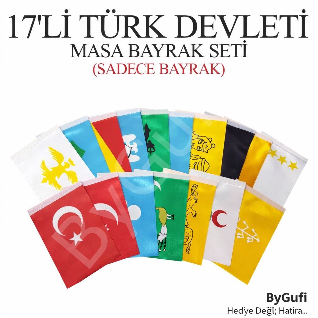 ByGufi Kurumsal Hediye - 17 Devlet Seti Masa Bayrağı 15x22,5 cm
