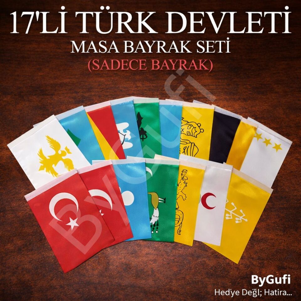 ByGufi Kurumsal Hediye - 17 Devlet Seti Masa Bayrağı 15x22,5 cm