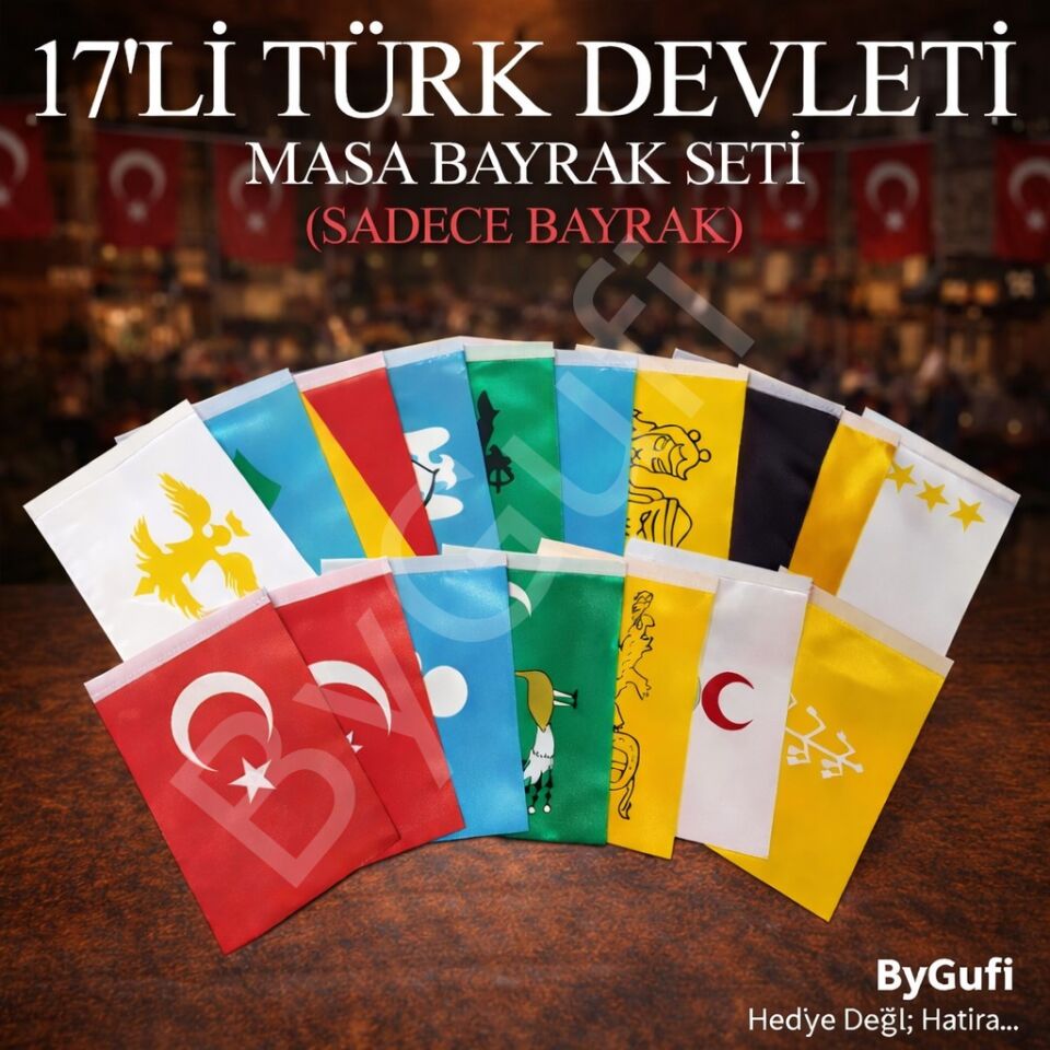 ByGufi Kurumsal Hediye - 17 Devlet Seti Masa Bayrağı 15x22,5 cm