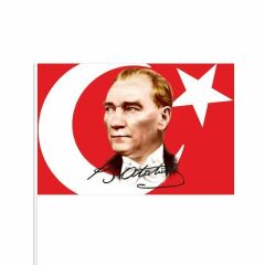 ByGufi Atatürk Türk Bayrağı 30x45 cm – Sopalı, Raşel Kumaş, Parlak Polyester, Tören ve Kurumsal Kullanım İçin – 10’lu Set
