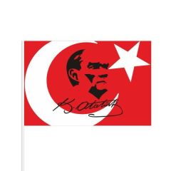 Atatürk Türk Bayrağı 30x45 cm - Sopalı- 10 adet