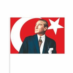 Atatürk Türk Bayrağı 30x45 cm - Sopalı- 10 adet