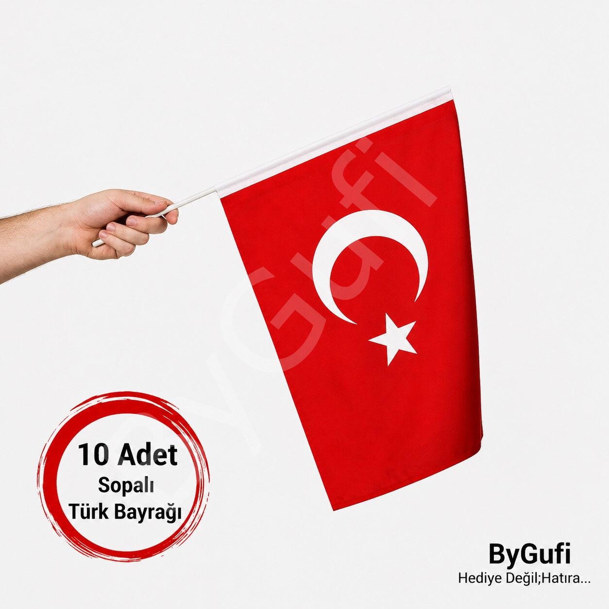 ByGufi 10 Adet Sopalı Türk Bayrağı 30x45 cm
