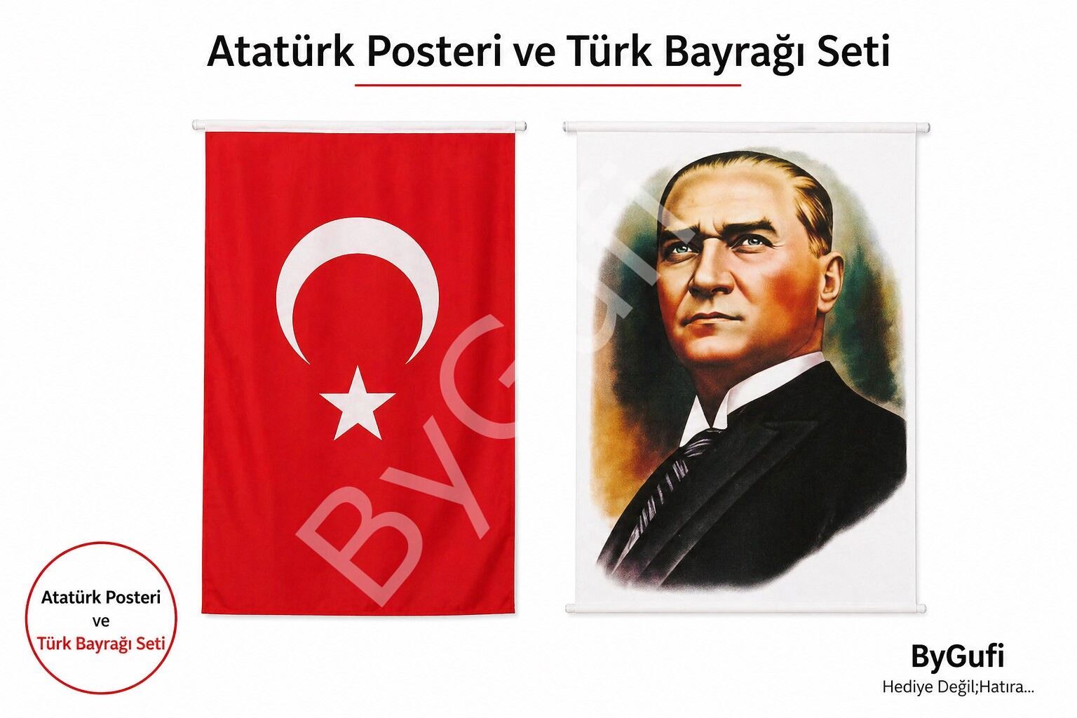 ByGufi Türk Bayrağı ve Atatürk Posteri 600x900 cm