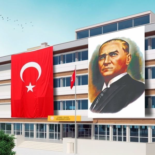 ByGufi Türk Bayrağı + Atatürk Posteri 600x900 cm – Kurumsal Özel Tasarım | Raşel & Saten Kumaş