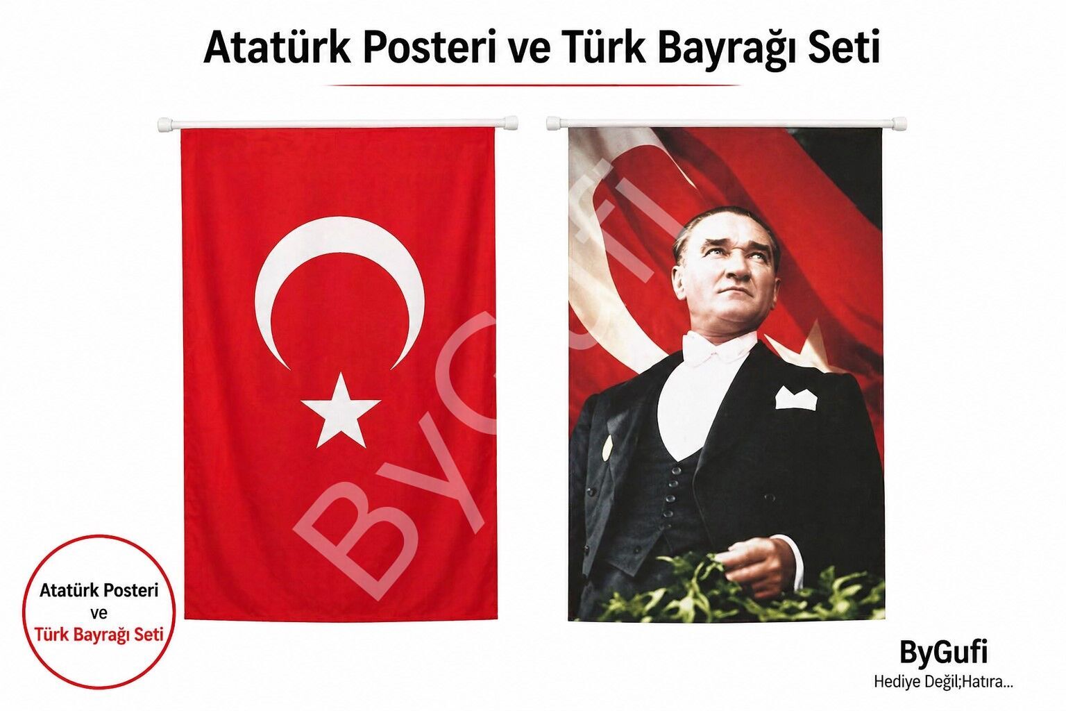 ByGufi Türk Bayrağı ve Atatürk Posteri 600x900 cm