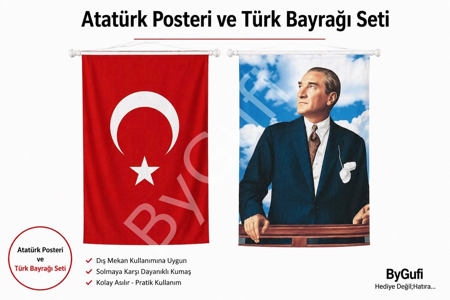 ByGufi Türk Bayrağı ve Atatürk Posteri 600x900 cm