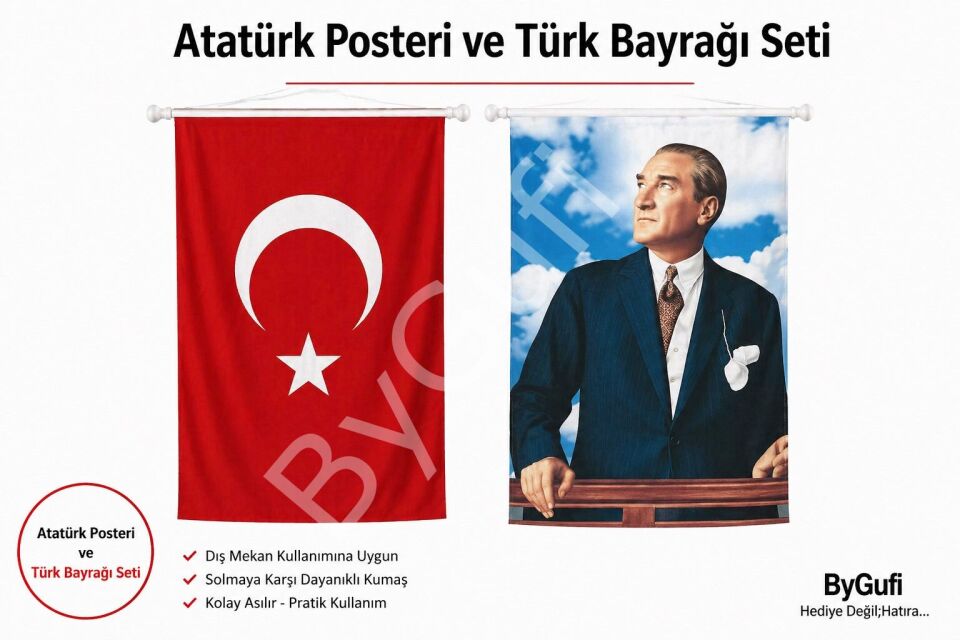 ByGufi Türk Bayrağı ve Atatürk Posteri 600x900 cm