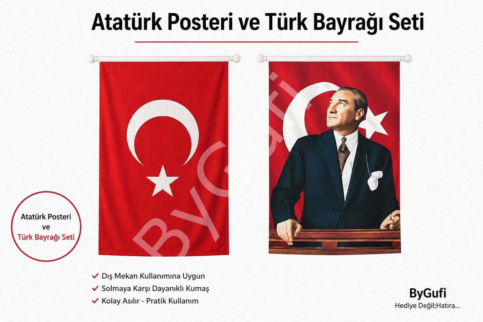 ByGufi Türk Bayrağı ve Atatürk Posteri 600x900 cm
