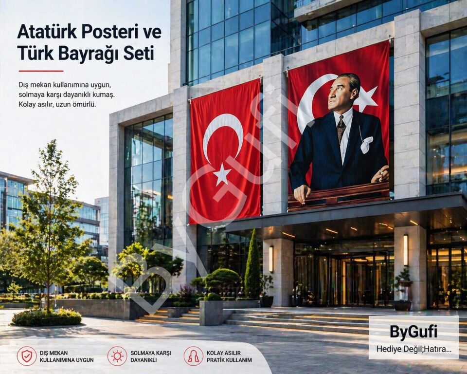 ByGufi Türk Bayrağı ve Atatürk Posteri 600x900 cm