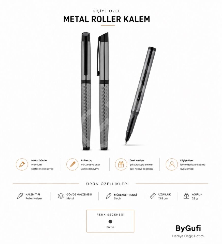 ByGufi İsme Özel Hediye Metal Roller Kalem 1111