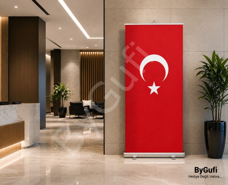 ByGufi Kurumsal Hediye – Roll-Up Banner Türk Bayrağı, 80x200 cm