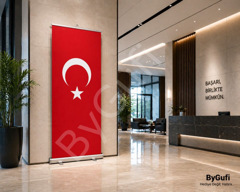 ByGufi Kurumsal Hediye – Roll-Up Banner Türk Bayrağı, 80x200 cm