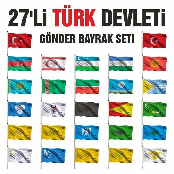 ByGufi 27 Devlet Seti – Gönder Bayrağı 50×75 cm, 27’li Türk Devletleri ve Türk Cumhuriyetleri Bayrakları, Koleksiyonluk ve Dekoratif