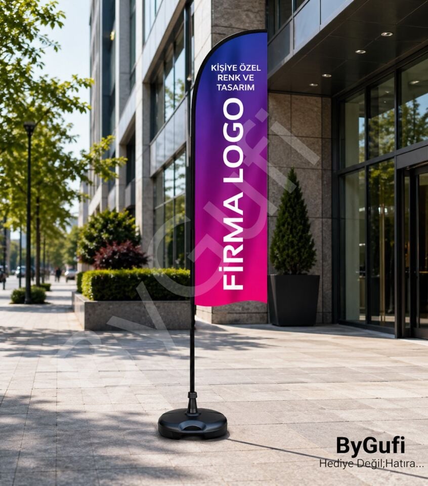 ByGufi Kurumsal Hediye – Özel Logolu Yelken Bayrak 75×200 cm