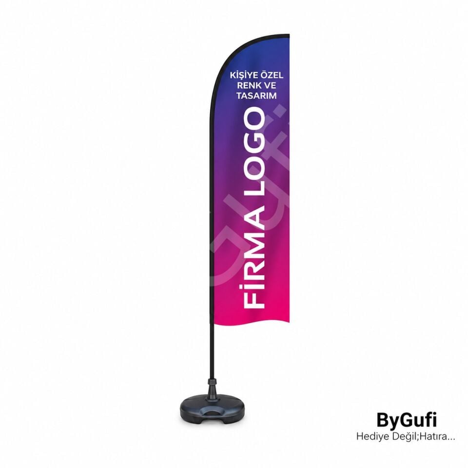 ByGufi Kurumsal Hediye – Özel Logolu Yelken Bayrak 75×300 cm