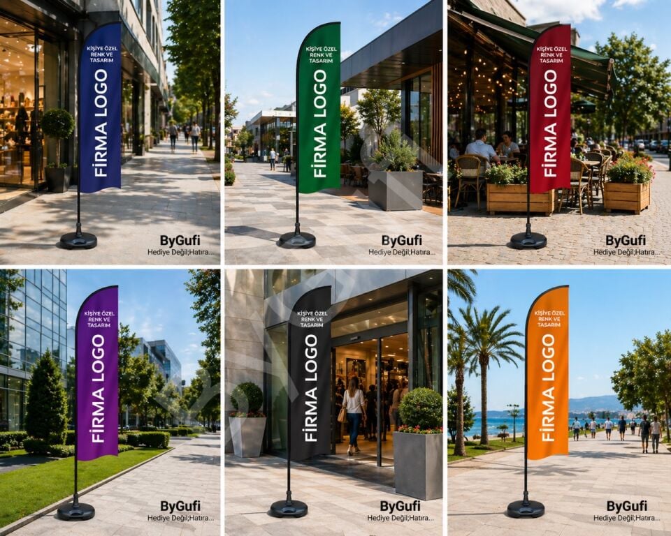 ByGufi Kurumsal Hediye – Özel Logolu Yelken Bayrak 75×300 cm