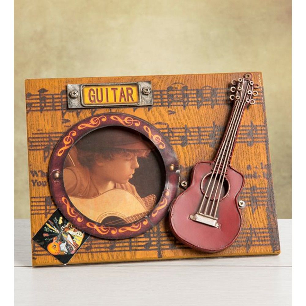 ByGufi Kişiye Özel Nostaljik Gitar Temalı Ahşap Resim Çerçevesi – Müzikseverler için Dekoratif Hediye