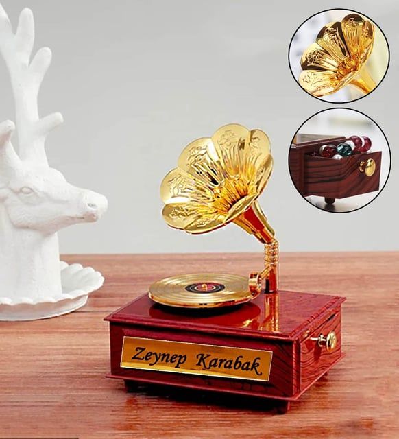 Kişiye Özel Nostaljik Gramofon Görünümlü Müzik Kutusu