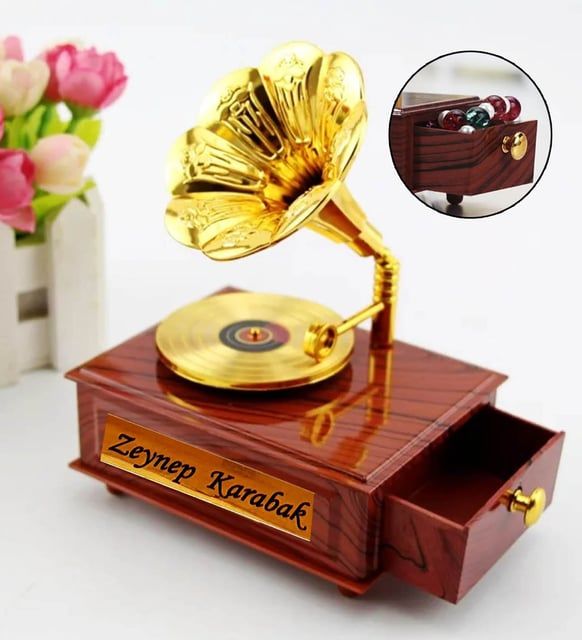 Kişiye Özel Nostaljik Gramofon Görünümlü Müzik Kutusu