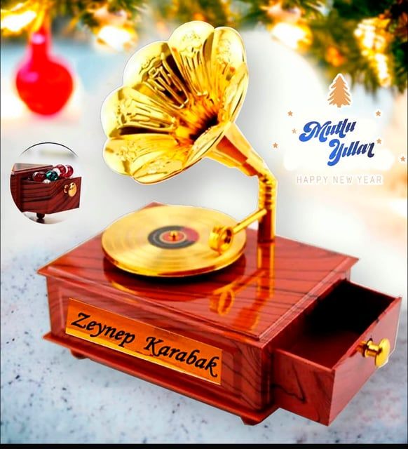 Kişiye Özel Nostaljik Gramofon Görünümlü Müzik Kutusu