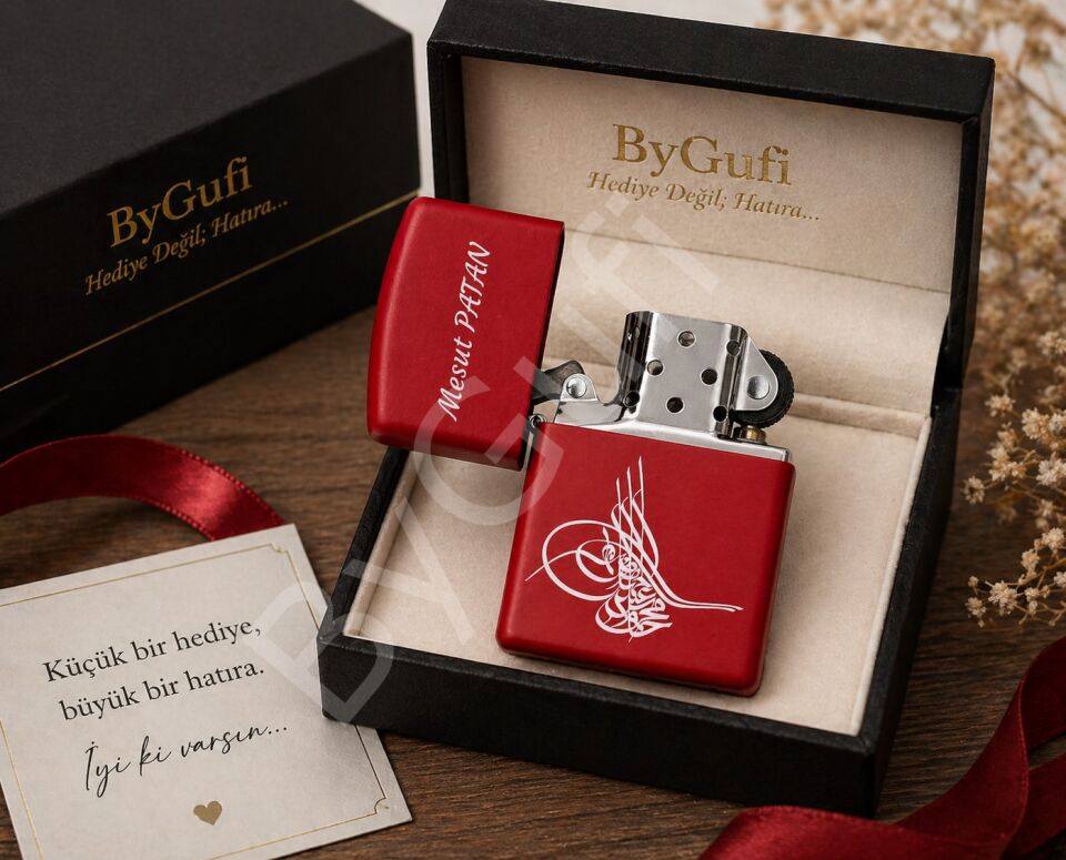 ByGufi İsme Özel Hediyelik Zippo Model Çakmak – Kırmızı