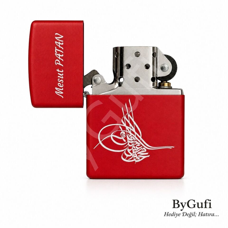 ByGufi İsme Özel Hediyelik Zippo Model Çakmak – Kırmızı
