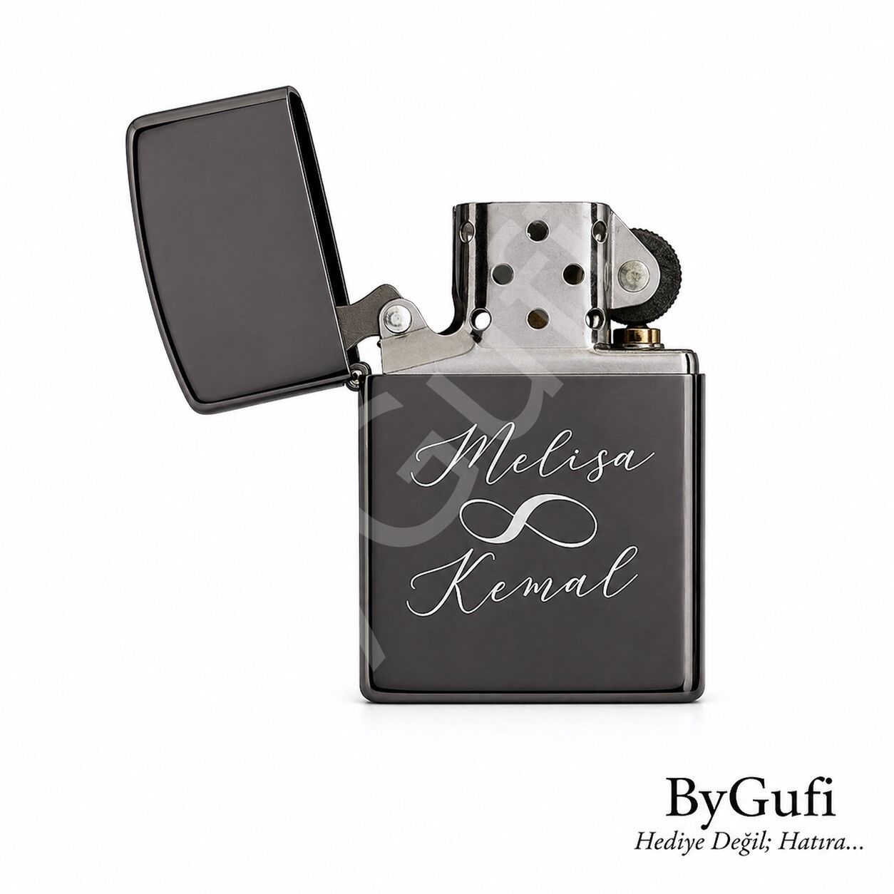 ByGufi İsme Özel Hediye Zippo Model Çakmak – Siyah