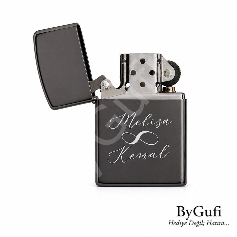 ByGufi İsme Özel Hediye Zippo Model Çakmak – Siyah
