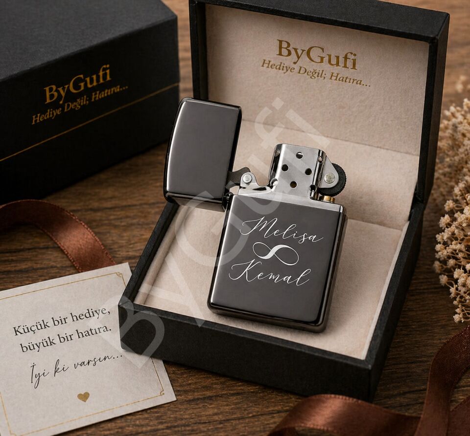 ByGufi İsme Özel Hediye Zippo Model Çakmak – Siyah
