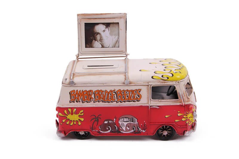 ByGufi Nostaljik Dekoratif Metal Minibüs – Çerçeveli ve Kumbaralı, Vintage, El Yapımı, Hediye, Koleksiyonluk Dekor