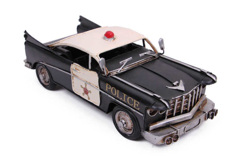 ByGufi Nostaljik Dekoratif Metal Polis Arabası – Vintage Tasarım, El Yapımı ve Boyamalı, Metal Koleksiyon Ürünü